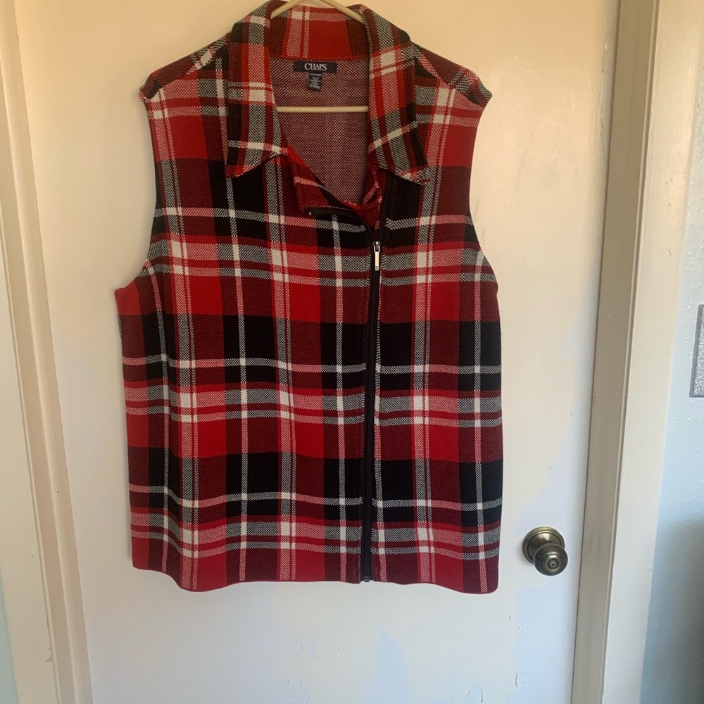 New CHAPS Red and Black Plaid Vest- 1X